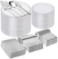 600PCS Silver Plastic Plate Set (100 Guests), Disposable Plates for Party Wedding Birthday, Dinnerware Set of 200 Plastic Plates, 200 Forks, 100 Spoons, 100 Knives for Christmas