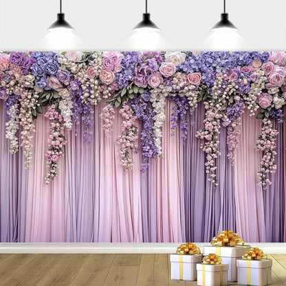 8x6ft Purple Flower Wedding Photography Backdrop Lavender Floral Wedding Bridal Photography Backdrop Anniversary Birthday Baby Shower Girl Party Banner Photo Booth Props Background Wall Decor