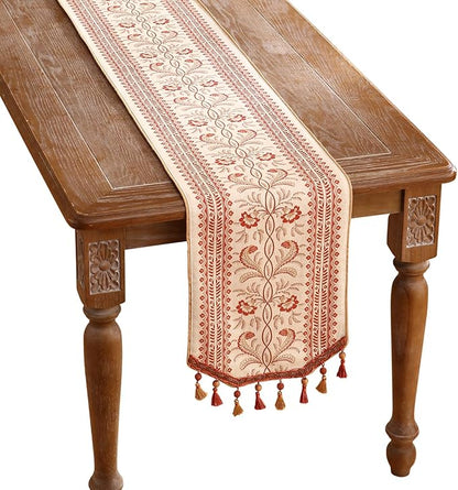 ISAENNE Designer Vintage Linen Table Runner 87 Inches Long,Red Floral Pattern Modern Decor Table Runners for Dining Tables,Thanksgiving,Kitchen Tables,Christmas,Banquet,12"*87"-Chamonix A