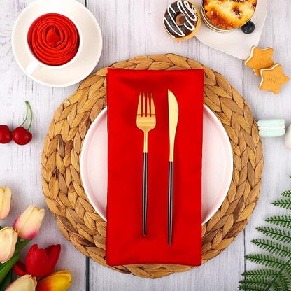 ANECO 16 Pack Square Satin Napkin Bright Silk Table Napkin Soft Smooth Fabric Table Napkin for Wedding Banquet Party Decoration, Red, 20 x 20 Inch