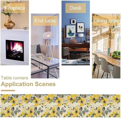 Floral Table Runner,Yellow Flowers Spring Print Table Cloth Kitchen Dining Table Home Party Decoration 13x36 Inch