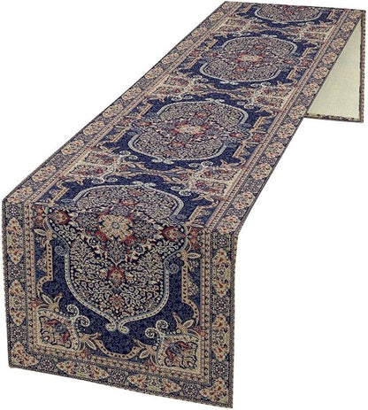 Boho Floral Vintage Table Runner, Blue Purple Retro Flower Rustic Country Farmhouse Pattern for Home Kitchen Table Decor Dining Coffee Room Party Decor 13x108in