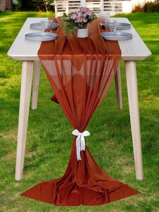 MDS Halloween Chiffon Table Runner - 20 Pack, 29 x 170 Inches, 14ft Each - Sheer Spooky Table Runners for Haunted House Parties, Trick-or-Treat Tables, Witchy Décor, Wedding & Events - Terracotta