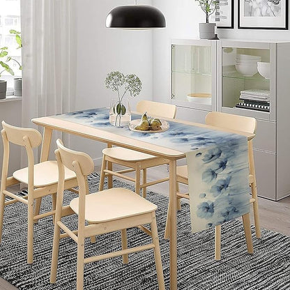 Abstract Floral Table Runner, Blue Poppy Flower Modern Art Print Kitchen Dinning Table Runner for Indoor Outdoor Home Wedding Party Holiday, 13x60 Inch