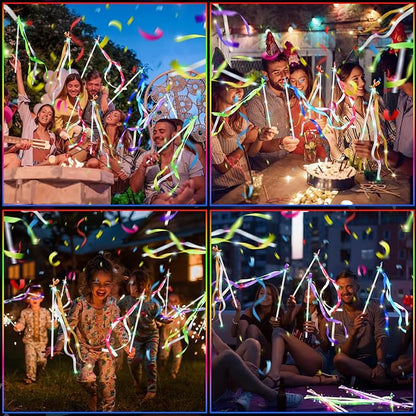 100 PCS Light Up Wands for Wedding, Wedding Favors with 3 Colorful Flashing Modes, LED Silk Fairy Wands with Bells for Wedding, New Year, Raves, Concert, Birthday, Party Streamers