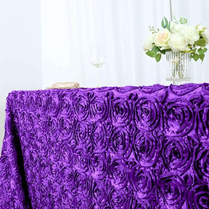 Efavormart 90"x156" Wholesale Rectangle Table Cover Purple Grandiose Rosette 3D Satin Tablecloth for Wedding Party Event Decoration