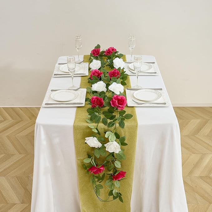 Artificial Rose Garlands Rose Vines Leaves Banners Hanging Floral Garland Fake Rose Flower Vine Wall Decorations, Hot Pink