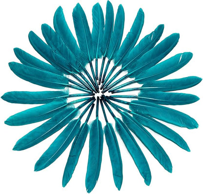 FeelfunFeather 120pcs Peacock Blue Goose Cochettes Feather Natural Bulk 4-6 inch 10-15cm for Wedding Party Christmas Decorations DIY Crafts Goose Cochettes Feather