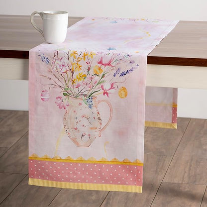 Maison d' Hermine Table Runner 100% Cotton Single Layer Table Runners 72 inches Long Decorative for Kitchen Dining Party Baby Shower Wedding Bridal Shower Spring Summer (Easter Zest, 14.50" x 72")