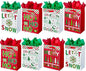 GITMIWS 12 Pack Christmas Paper Gift Bags with Tissue Paper, 9'' Medium Christmas Treat Gift Bags Bulk with handles, Xmas Shopping Tote Goodie Bag for Kids, Xmas Party Favor Decor