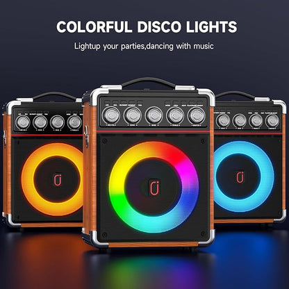 Karaoke Machine for Adults Kids, Bluetooth Speaker with 2 Karaoke Microphones, Bass/Treble Adjustment, Portable PA System with Remote Control/LED Lights for Home Party, Support USB/AUX/REC/TWS