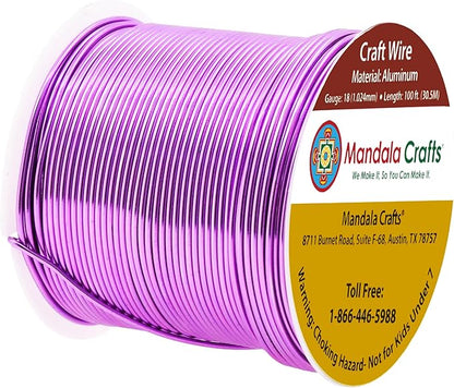 Mandala Crafts 18 Gauge Anodized Aluminum Craft Wire for Jewelry Making - 100 FT Colored Flexible Violet Wire - Bendable for Bonsai Armature Crafting Sculpting