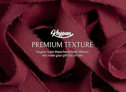 Burgundy Ribbon 5/8" x 21 Yards with Frayed Fringe Fabric Cotton Ribbons for Gift Wrapping Wedding Invitations Flower Bouquet Baby Shower