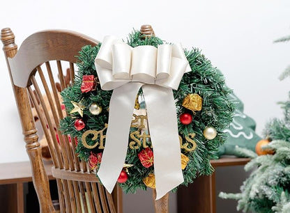 Champagne Satin Wired Ribbon 2-1/2 Inch Double-Faced Sliver Glitter Christmas Ribbons for Wreath, Tree Decoration, Gift Wrapping, Home Decor 10 Yards