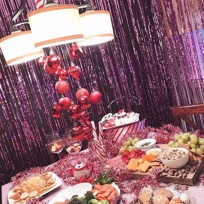 PartyWoo Foil Fringe Curtain Hot Pink, 2 pcs Hot Pink Streamers, Fringe Backdrop, Tinsel Backdrop, Tinsel Curtain, Metallic Door Shimmer, Birthday Party Streamers