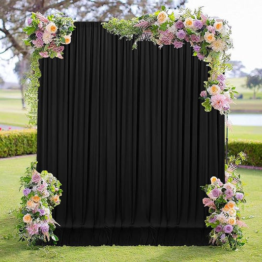 MEETSKY Black Backdrop Curtains for Parties - 10ft x 8ft Party Photo Background Curtain Rod Pocket Fabric Drapes Panels for Boys Birthday Holiday Home Halloween Decoration, 5ft x 8ft, 2 Panels