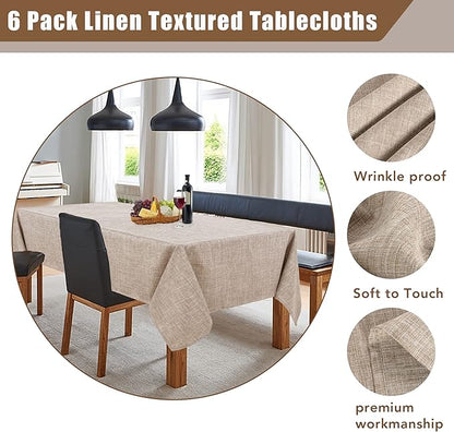 Fitable Nature Faux Linen Tablecloths Rectangle 60 x 84 Inch - 6 Pack Neutral Table Clothes for 4 Foot Tables, Wrinkle-Proof Faux Burlap Table Covers for Dining, Farmhouse, Outdoor Picnic, Camping
