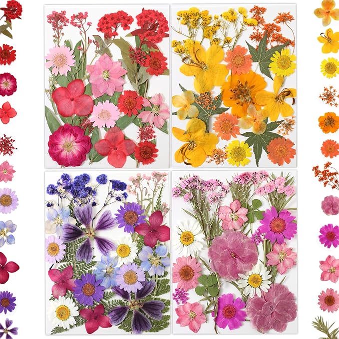 80 Pcs Dried Flowers for Crafts, Real Natural Dried Pressed Flowers in Vibrant Colors for Resin, DIY Art, Jewelry, Candle & Soap Making – Tweezers Included