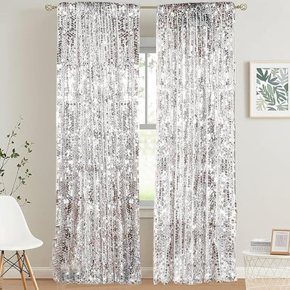 HH 9x9FT Big Silver Sequin Backdrop Curtains,Shimmer Sequin Fabric Photography Backdrop,Photo Backdrop Payette Backdrop Curtain Panels Backgrounds for Wedding Party Christmas Decoration