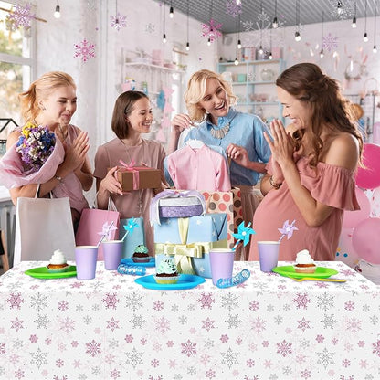 6 Pcs Christmas Snowflake Party Tablecloths Decorations,Plastic Pink Winter Onederland Rectangle Table Cover for Christmas New Year Girls 1st Birthday Baby Shower Holiday Party Decorations,54x108 inch