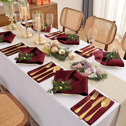 12 Pieces Burgundy Satin Napkins, 17" x 17" Square Table Napkins, Silky Soft Smooth Washable Napkins for Restaurant, Weddings, Dinner, Party Decoration