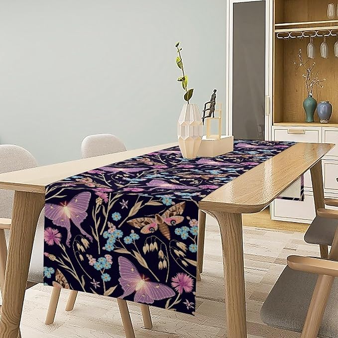 Moth Table Runner, Boho Aesthetic Moth Magic Table Runner for Home Kitchen Dining Party Indoor Outdoor Decoration 13x120 Inch