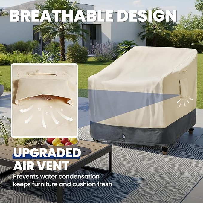 Extra Heavy Duty Patio Chair Covers Waterproof - 2 Pack Patio Furniture Seat Covers for Outdoor Swivel/ Rocking Chair/ Stackable Dining Chairs, with Air Vents, 28" W x 33" D x 38.5" H