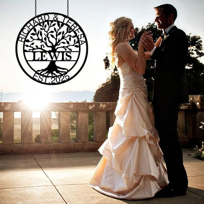 Personalized Wedding Gift for Couple, Custom Metal Tree of Life Wall Art Sign, Outdoor Monogram Family Last Name Decor Sign, Christmas Valentine's Day Housewarming Gifts