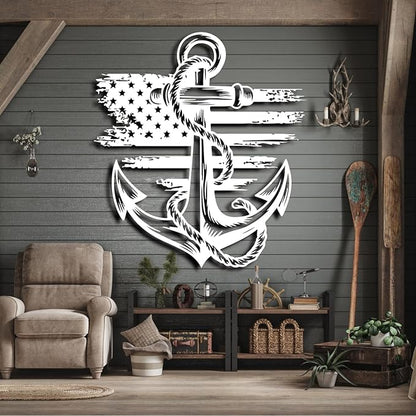 lunwall Metal Anchor Wall Decor, Anchor Metal Sign, Metal Anchor Decor, Anchor Metal Wall Art, Metal Nautical Wall Decor, Metal Wall Decor Coastal, Anchor Wall Decor (silver, 24L x 21W / 60 x 54 cm)