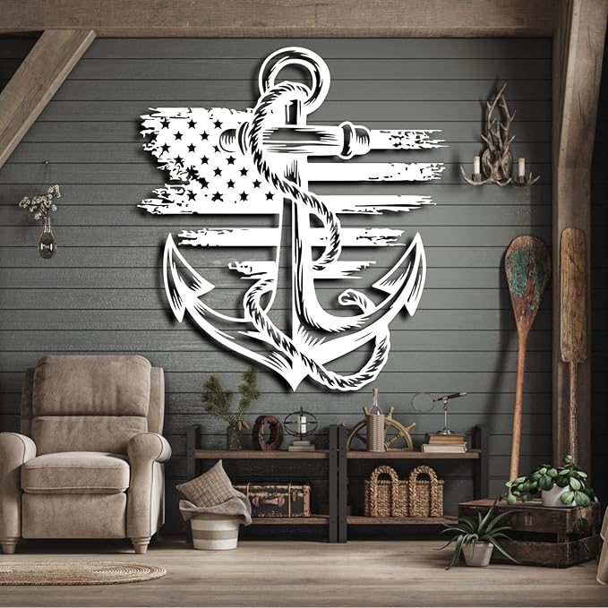 lunwall Metal Anchor Wall Decor, Anchor Metal Sign, Metal Anchor Decor, Anchor Metal Wall Art, Metal Nautical Wall Decor, Metal Wall Decor Coastal, Anchor Wall Decor (black, 30L x 27W / 76 x 69 cm)