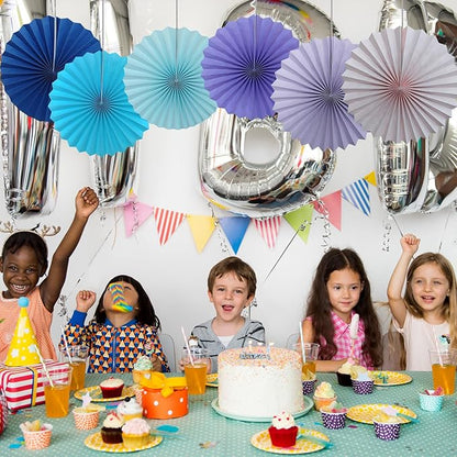 BARTHEW Blue Hanging Paper Fans,Blueaccessories Paper Decorations for Party,Blue Harmony Classroom Decorations,Party Decorations for Boys 16in Hanging Paper Fans 30 Color DIY Set (Sky Blue)