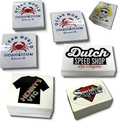 Custom Stickers Vinyl Waterproof Dishwasher Safe, UV Resistant 1.5-10 in. Make Your Own Personalized Stickers Labels for Your Brand, Text Image, or Logo. Made USA