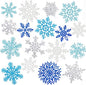Winter Snowflake Cutouts - Glitter Paper Snowflake Decorations - 100Pcs Blue & Silver Double-Side Christmas Cutouts for Holiday Winter Wonderland Bulletin Board, Frozen Party Decor
