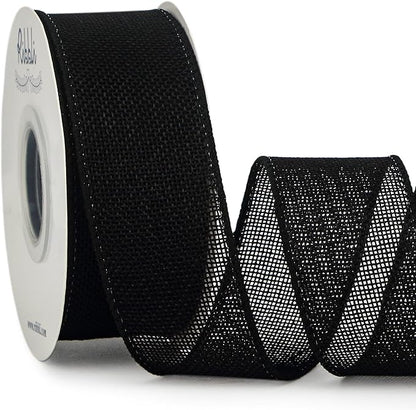 Ribbli Black Burlap Wired Ribbon,1-1/2 Inch x 10 Yard, Wired Edge Ribbon for Big Bow,Wreath,Tree Decoration,Outdoor Decoration
