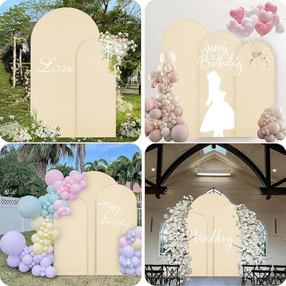 WEERRW Beige Arch Backdrop Cover Set of 2 Spandex Fitted Round Top Chiara Backdrop Stand Stretchy Wedding Covering for Event Birthday Party Banquet Decoration (6FT, 7.2FT)