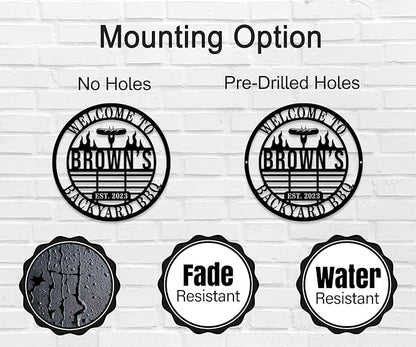 Personalized BBQ Grill Name Sign Custom Grill Sign Outdoor Kitchen Decor Grill Gifts for Dad Backyard BBQ Metal Sign BBQ Grill Sign Barbecue Outdoor Man Cave Decor