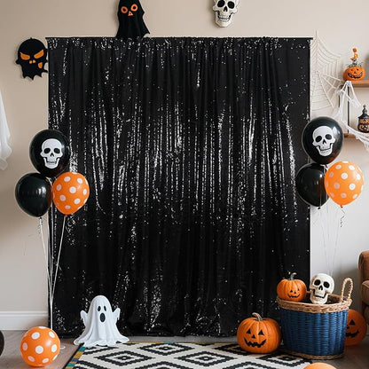 Poise3EHome Black Sequin Backdrop (6Ft x 6Ft),Thick Satin Black Sequin Photo Backdrop Curtain,Sparkly Opaque Photography Curtain Sequence Xmas Thanksgiving Backdrop for Wedding Party Decor