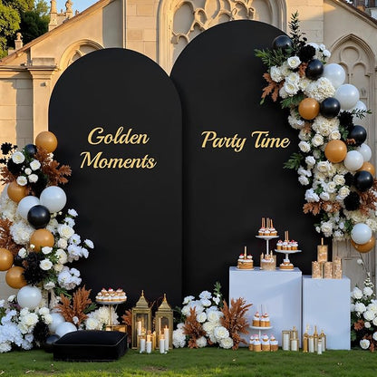 Black Arch Backdrop Cover for Wedding, Set of 2 Stretchy Spandex Fitted Arch Stand Cover for Baby Shower, Birthday Party Decor, Chiara Backdrop Cover with Double-Sided Design(7.2FT 6FT, Black)