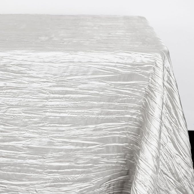 YOUR CHAIR COVERS - 90 x 132 Inch 6ft White Rectangular Crinkle Taffeta Tablecloth – Elegant Table Linen for Rectangular Tables, Weddings & Special Events