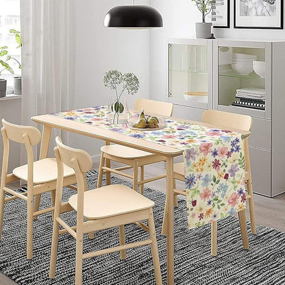 Floral Decorative Table Runner, Watercolor Floral Botanical Rustic Modern Style Pattern Printed Long Table Runner for Restaurant Kitchen Party,13in（33cm） W * 72in（184cm） L