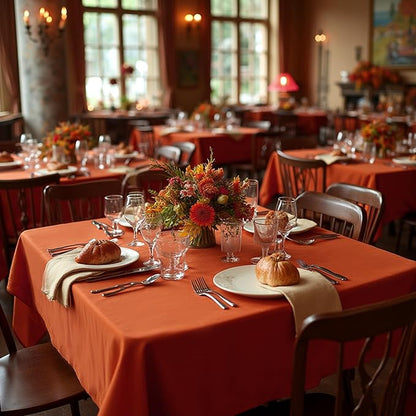 sancua Thanksgiving Square Tablecloths 54x54 Inch Rust, 2 Pack Fabric Fall Table Cloth for Square or Round Tables, Burnt Orange Washable Polyester Table Cover for Dinner, Holiday Party, Display Tables