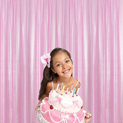 Sugargirl Matte Pink Sequin Backdrop Curtain 2 Panels 2FTx8FT Glitter Pink Background Drapes Sparkle Photography Backdrop for Party Wedding Birthday Wall Decoration