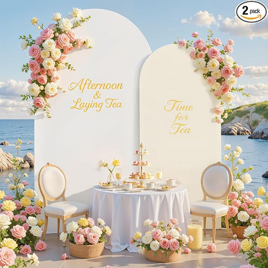 White and Beige Arch Backdrop Cover for Wedding, 7.2FT 6FT Set of 2 Stretchy Spandex Fitted Arch Stand Cover for Baby Shower, Birthday Party Decor, Chiara Backdrop Cover with Double-Sided Design