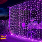 Dazzle Bright 300 LED Curtain String Lights, Halloween Fairy Lights for Bedroom with 8 Lighting Modes, Connectable Waterproof Window Light Party Wedding Garden Wall Decor, Purple