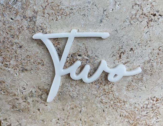 Cursive Wedding Table Number SET, DIY thin modern Black or White acrylic cutouts with silicone glue included. Words only, no backing (One - Twenty, Gloss White)