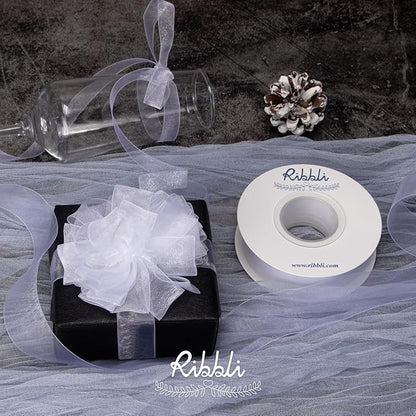 Ribbli White Organza Ribbon,1/2 Inches x Continuous 50 Yard,White Sheer Ribbon for Gift Wrapping,Cookie Wrapping,Wedding Decoration,All Crafting and Sewing