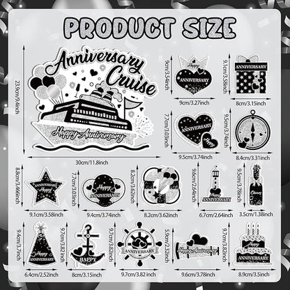 Happy Anniversary Cruise Door Magnets Decorations,Black Silver Happy Anniversary Cruise Ship Door Decor Magnetic for Married Men Women Wedding Party Refrigerator Fridge Car Kitchen Garage Personalized