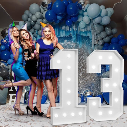 imprsv Marquee Numbers Large 13th-Birthday Decorations: 4ft Light Up Number Party Decor 13 Year Old 31th Birthday Decoration Backdrop 31 Anniversary Cardboard Big Mosaic Balloon Frame Number 13