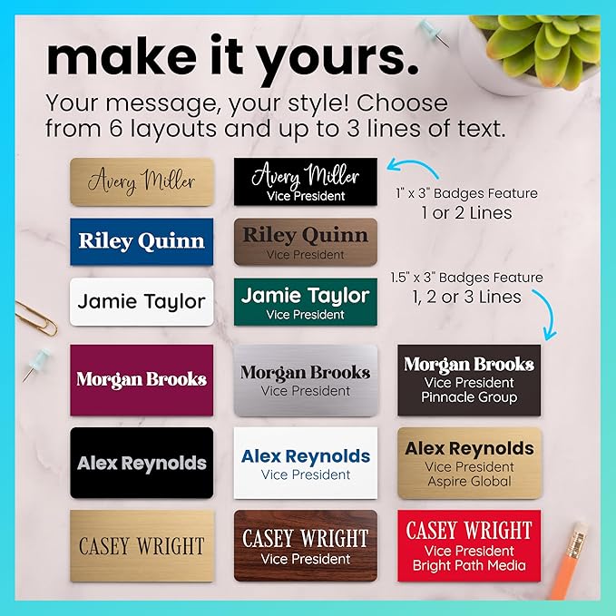 ExcelMark Custom Name Tag - Engraved Name Badge with Pin or Magnetic Backing, 16 Colors, 6 Fonts, and 2 Sizes to Choose from (White w/Pine Green Letters, 1.5"x 3")