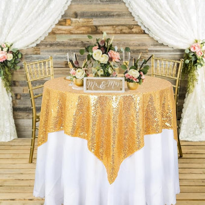ShinyBeauty Gold Tablecloths 36X36 Inch, 2 Pieces Sequin Table Cloth for Party Sparkle Tablecloth Square Golden Small Shimmer Table Overlay for Wedding, Birthday, Holiday,Cake Tables